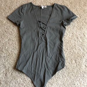 Army green lace up bodysuit